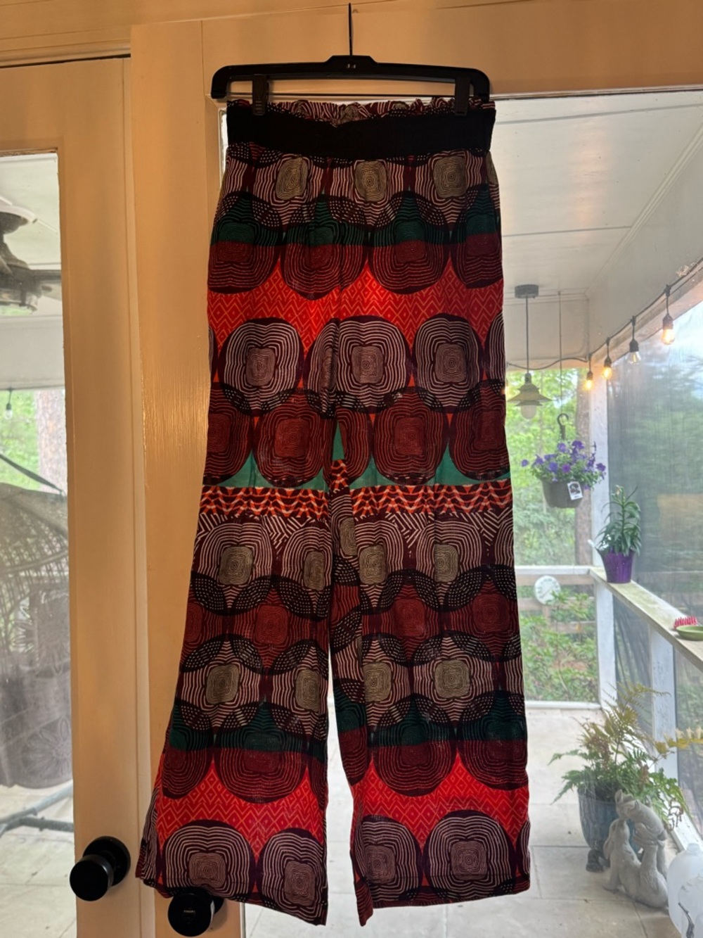 Maeve Wide-Leg Printed Pants in Red, Teal & Black